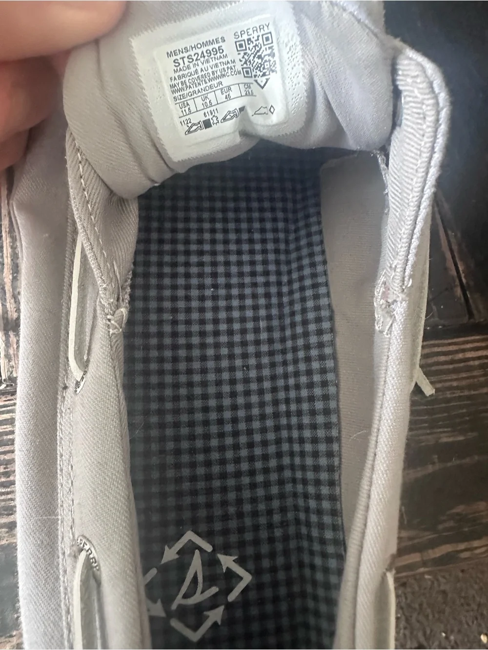 Sperry Light Gray Canvas Boat Shoes with Checkered Insole